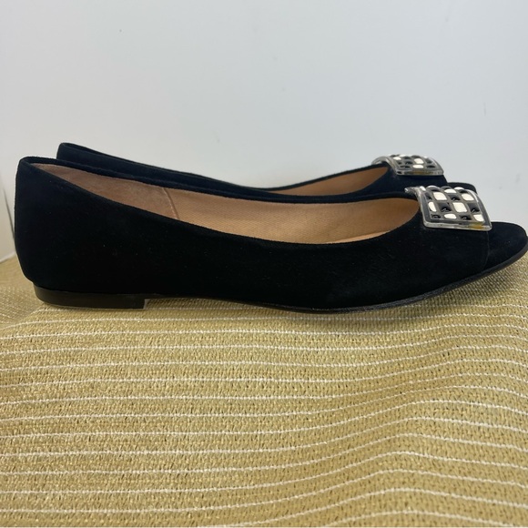 French Sole FS/NY Black ballet Flats with checkerboard buckle. - Picture 3 of 9